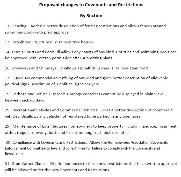 A page of instructions for the proposed changes to construction and restrictions.