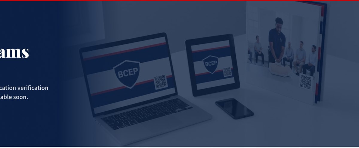 BCEP certification registry shown on a laptop, tablet and phone